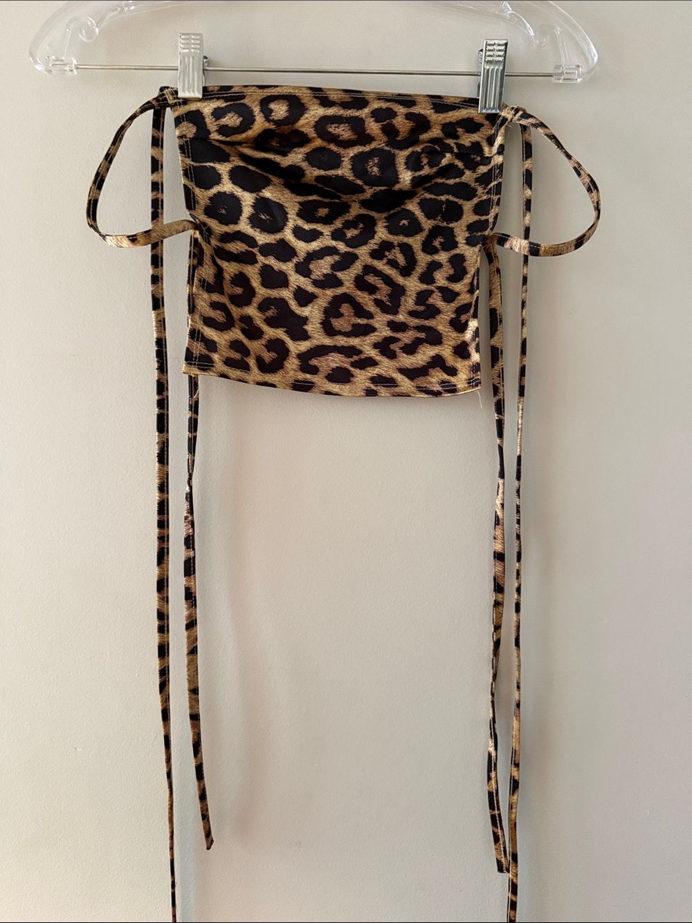 Leopard Print Crop Top with Tie Straps - Brown
